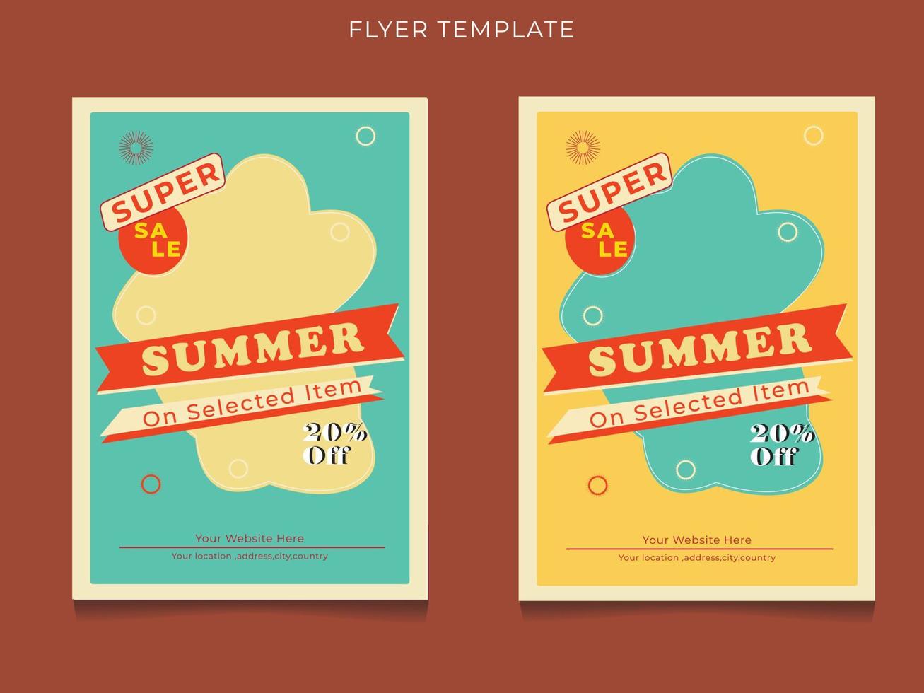 Retro style summer sale flyer template design in vector illustration.