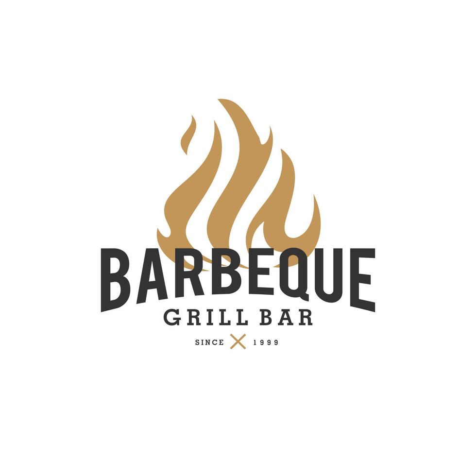 vintage barbeque poster, grill bar BBQ restaurant logo with fire and hipster typography in classic style vector