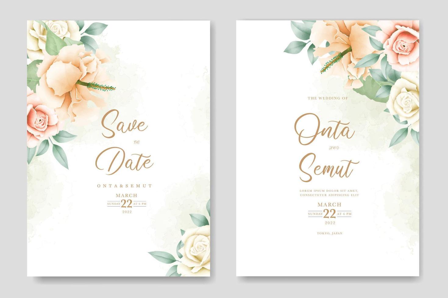 tarjeta de invitación de boda con acuarela rosa floral vector