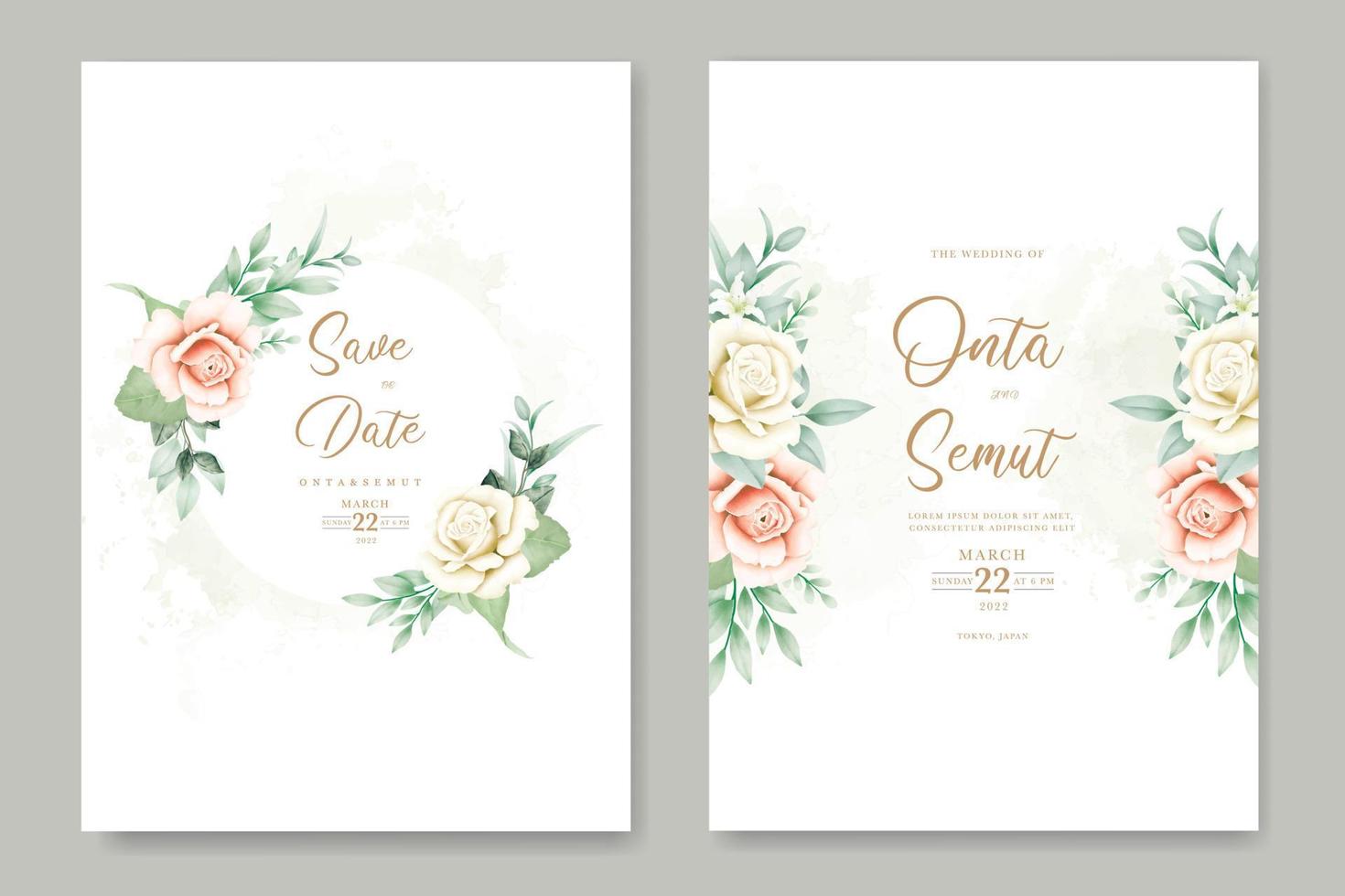 wedding invitation card with floral rose watercolor vector