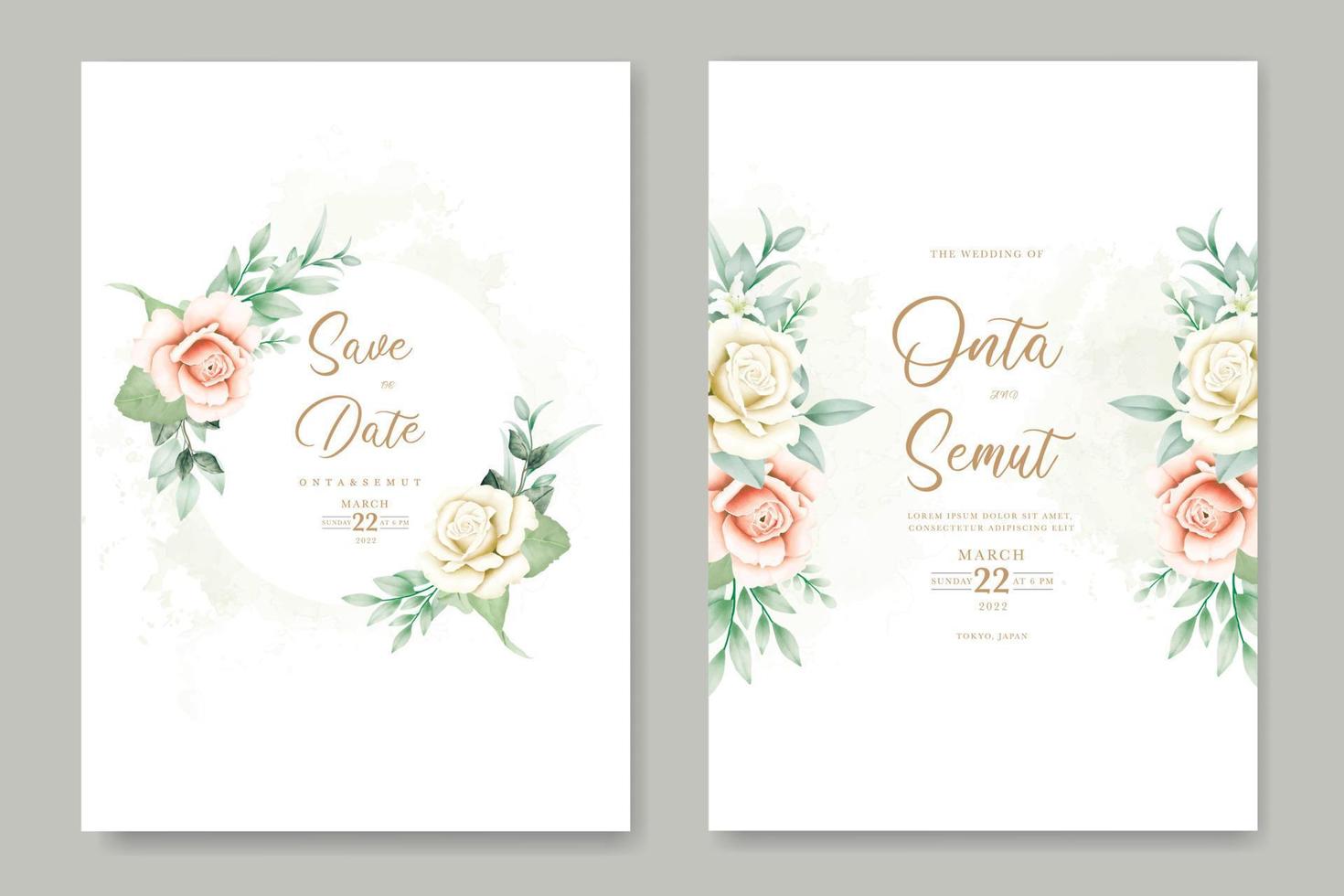 tarjeta de invitación de boda con acuarela rosa floral vector