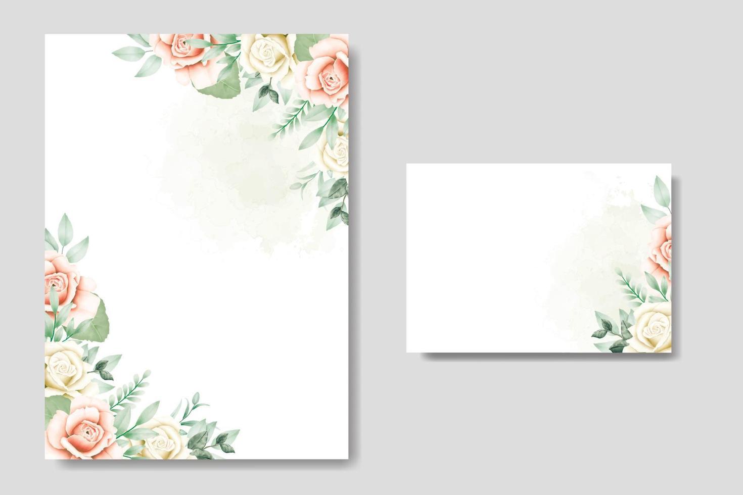 wedding invitation card with floral rose watercolor vector