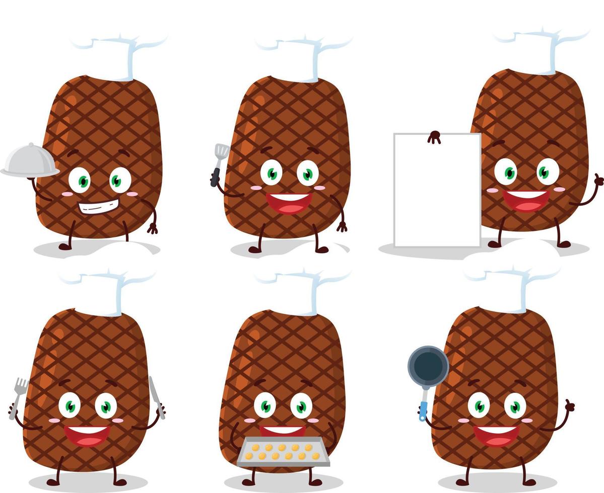 Cartoon character of steak with various chef emoticons vector