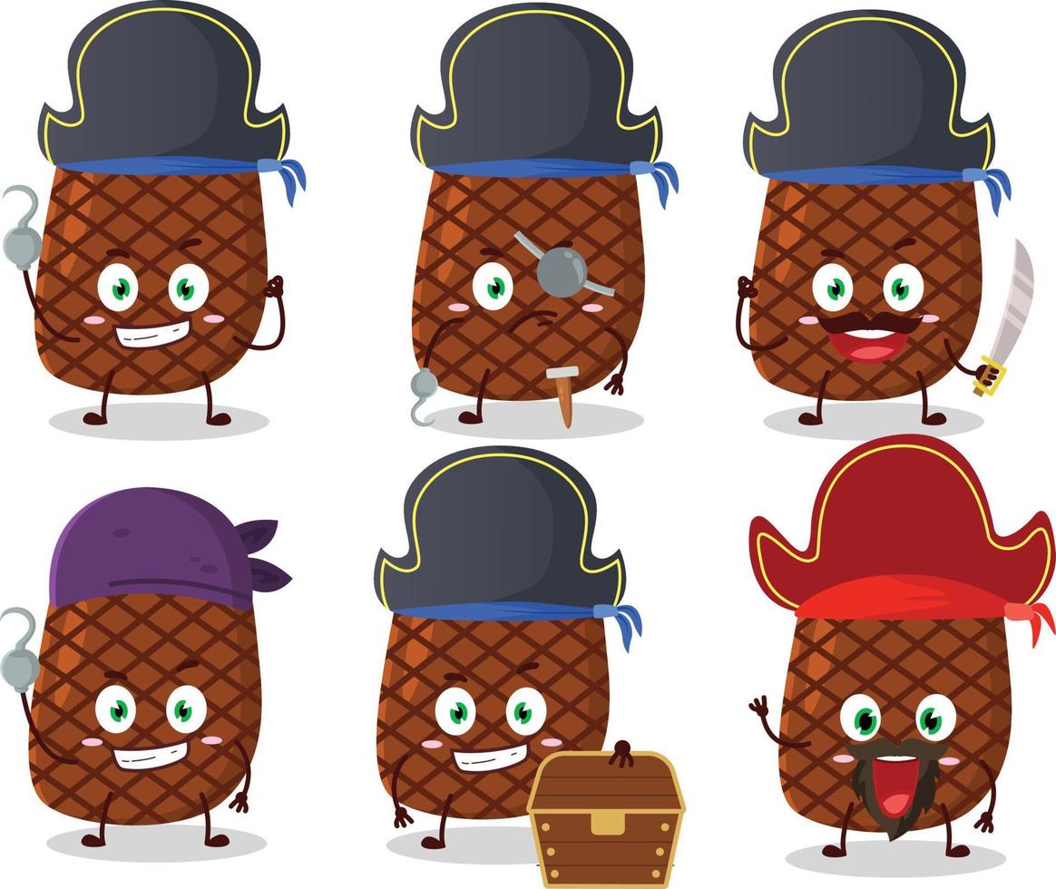 Cartoon character of steak with various pirates emoticons vector