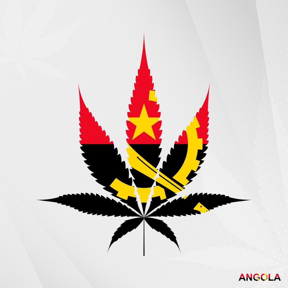 Flag of Angola in Marijuana leaf shape. The concept of legalization Cannabis in Angola. vector