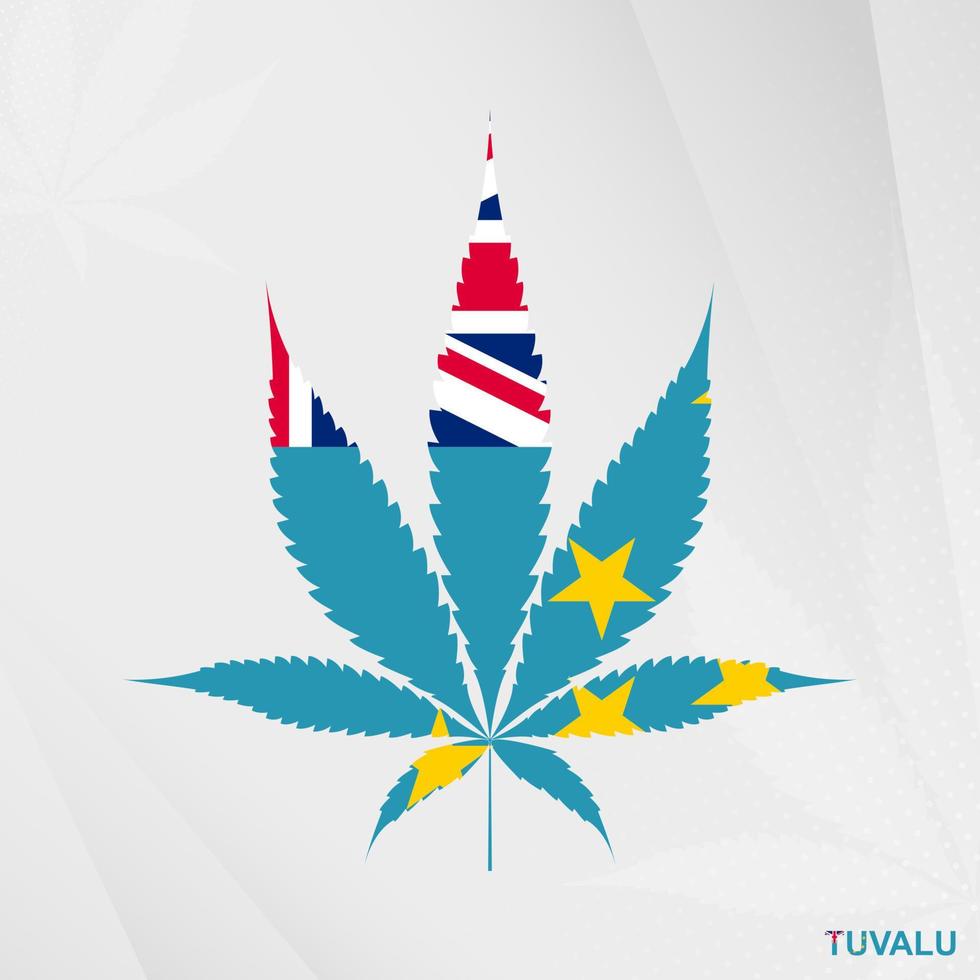 Flag of Tuvalu in Marijuana leaf shape. The concept of legalization Cannabis in Tuvalu. vector