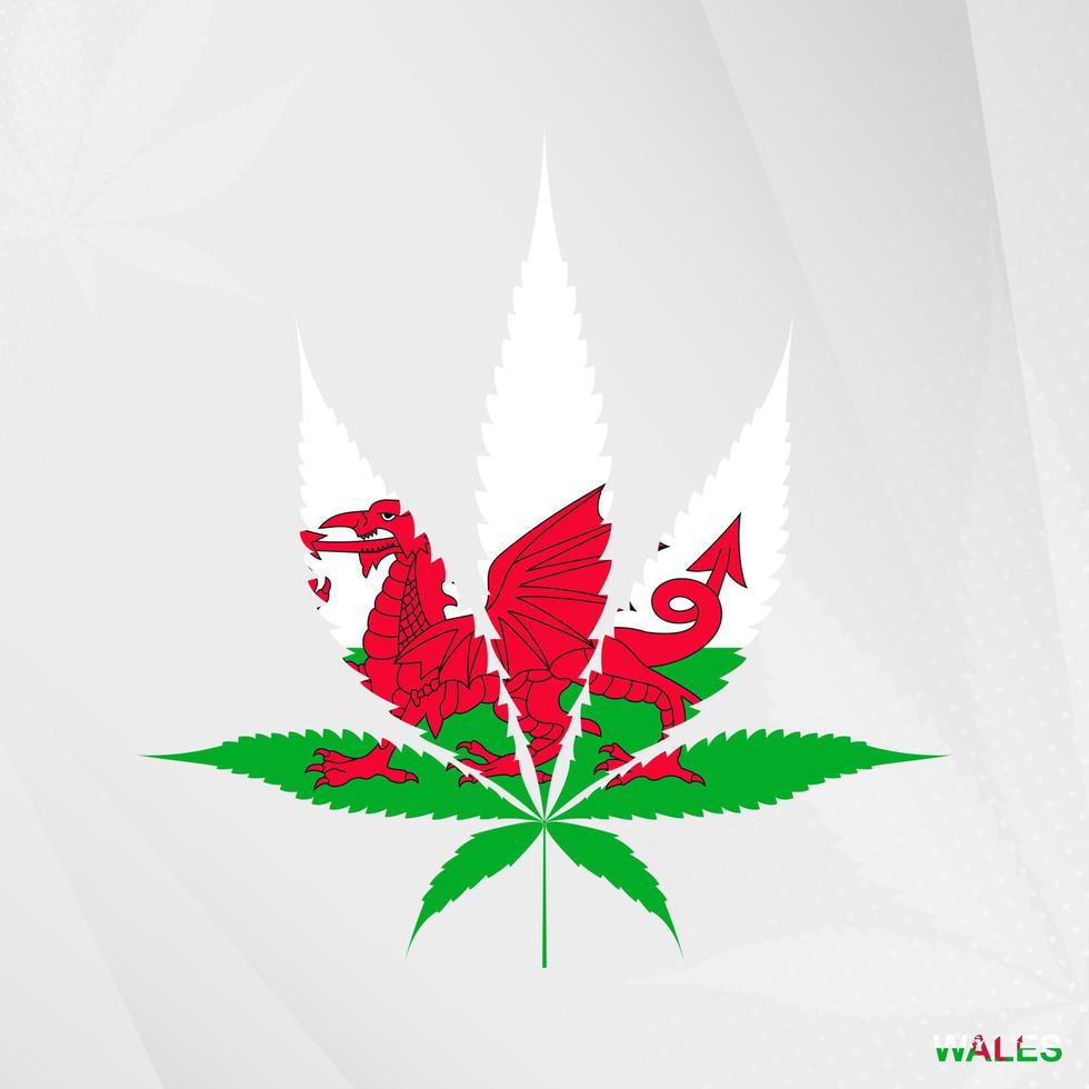 Flag of Wales in Marijuana leaf shape. The concept of legalization Cannabis in Wales. vector