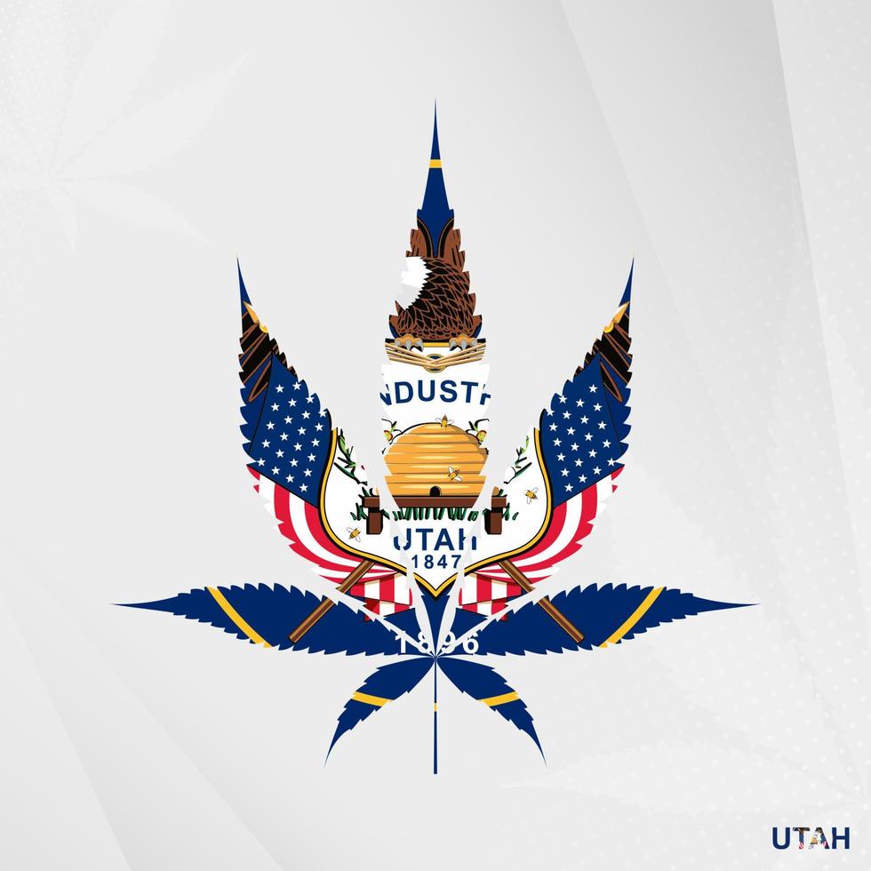 Flag of Utah in Marijuana leaf shape. The concept of legalization Cannabis in Utah. vector