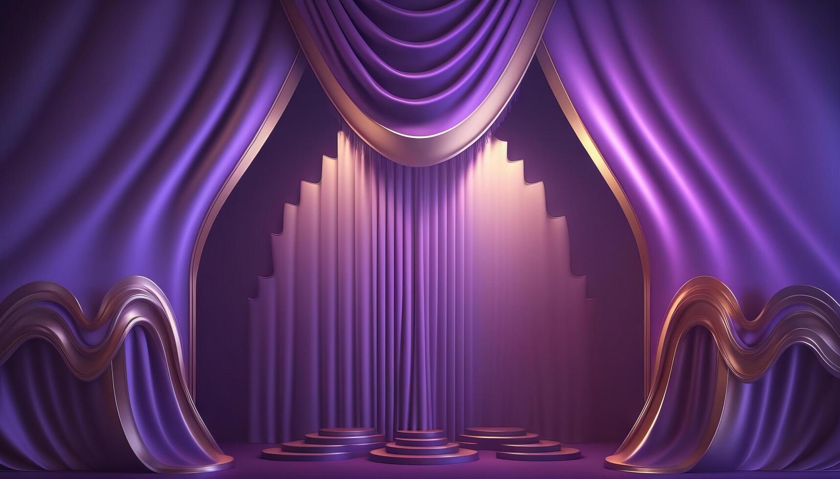 purple pastel Curtain Stage Award Background. Trophy on purple Carpet