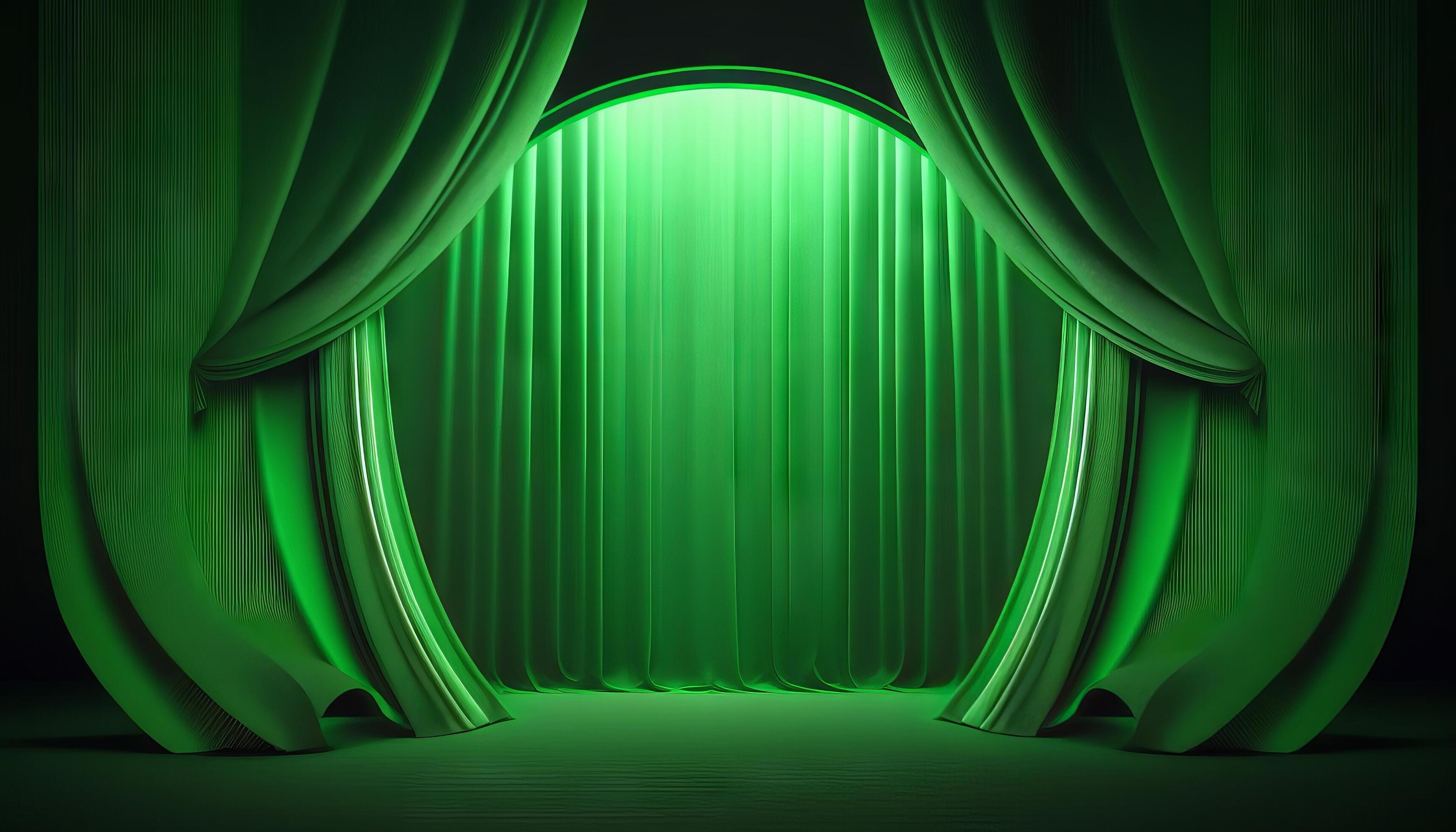 Green soft pastel Curtain Stage Award Background. Trophy on green