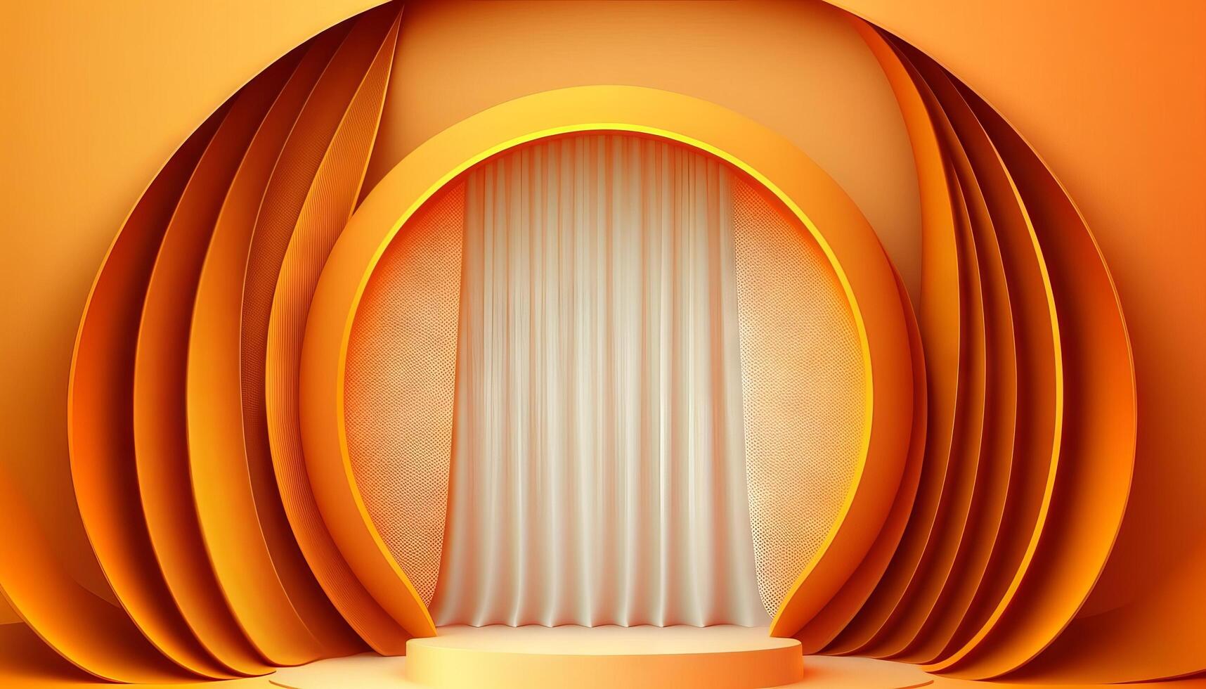 orange soft pastel Curtain Stage Award Background. Trophy on orange Carpet pastel Background. photo