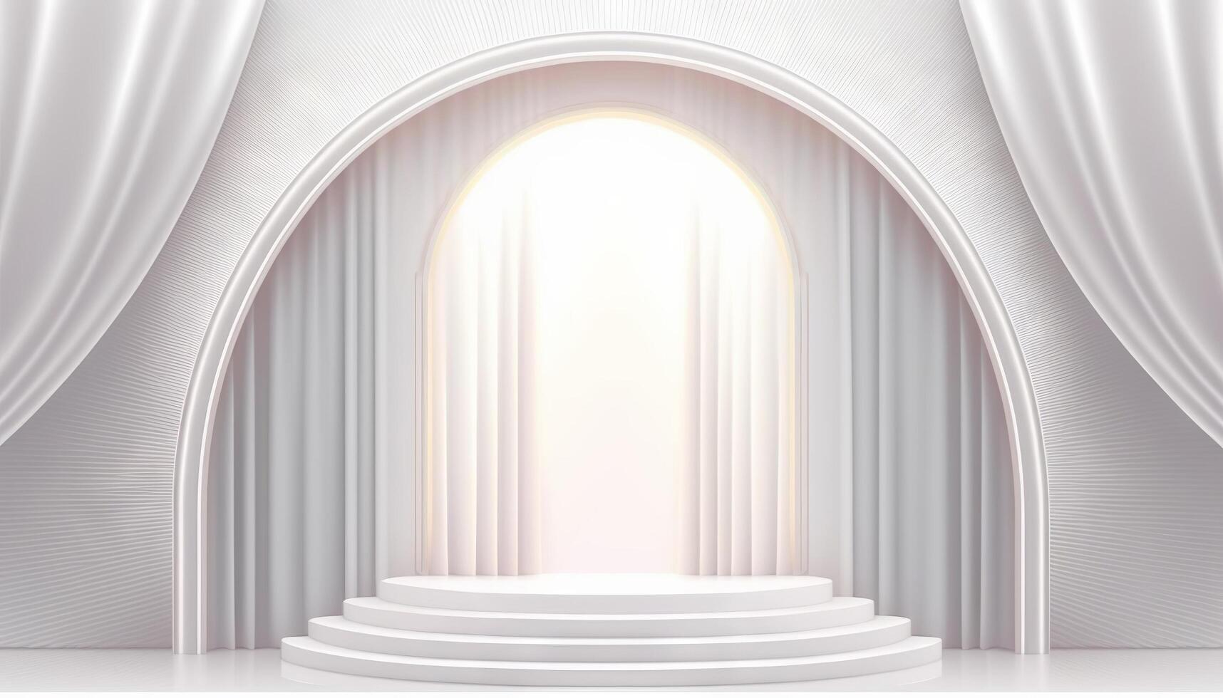 White soft pastel Curtain Stage Award Background. Trophy on White Carpet pastel Background. photo
