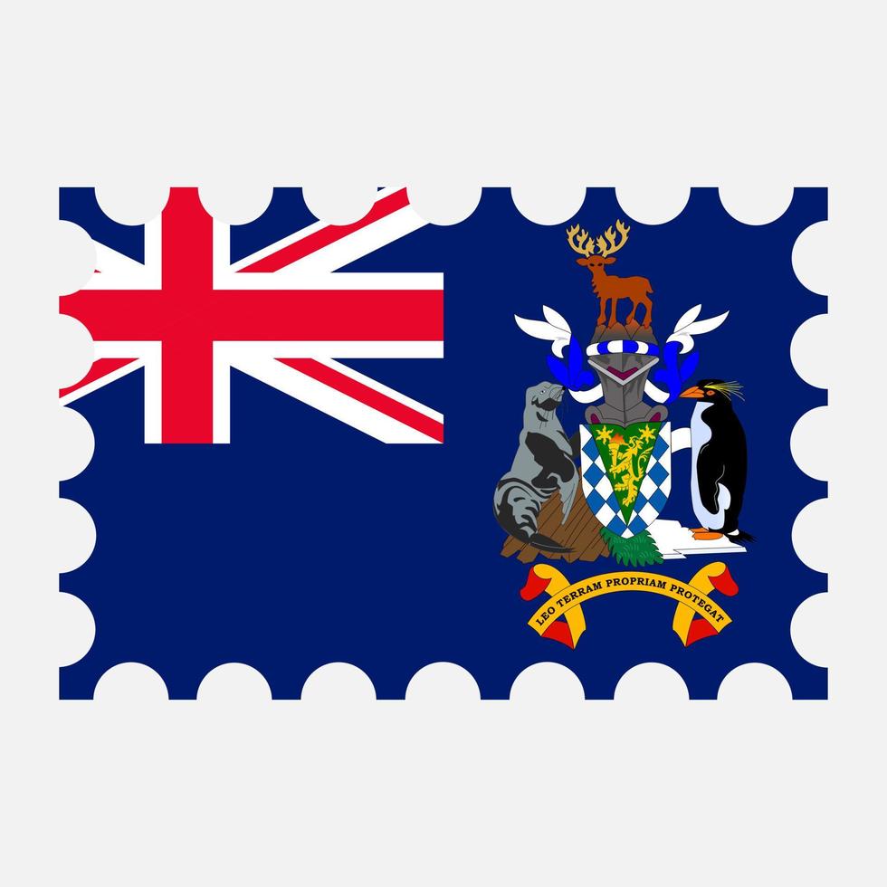 Postage stamp with South Georgia and the South Sandwich Islands flag. Vector illustration.