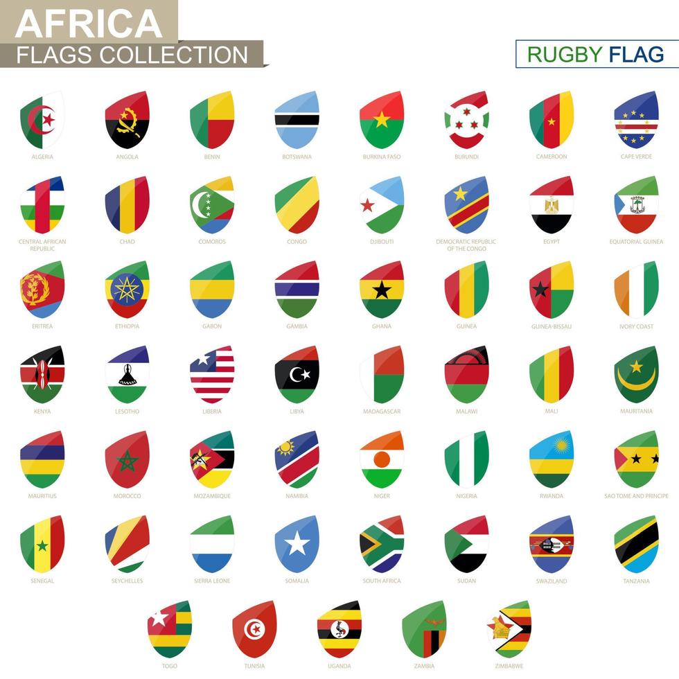 African countries flags collection. Rugby flag set. vector