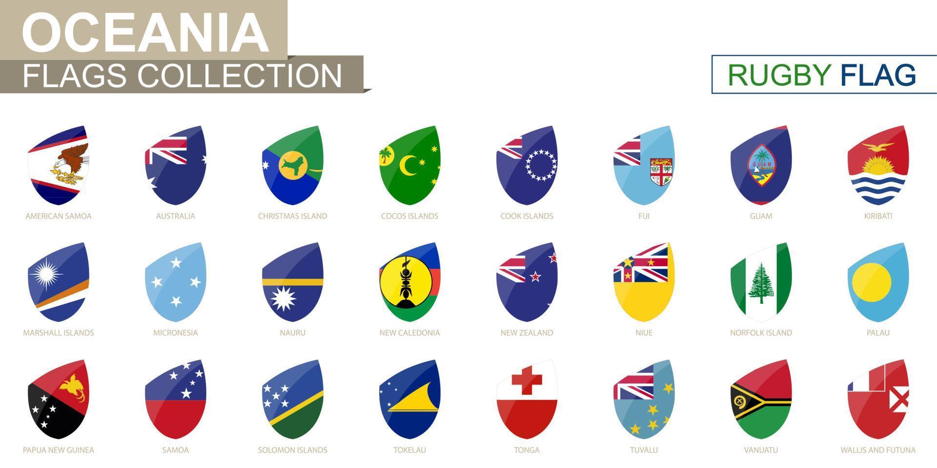 Oceanian countries flags collection. Rugby flag set. vector