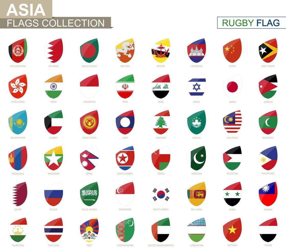 asiático países banderas recopilación. rugby bandera colocar. vector