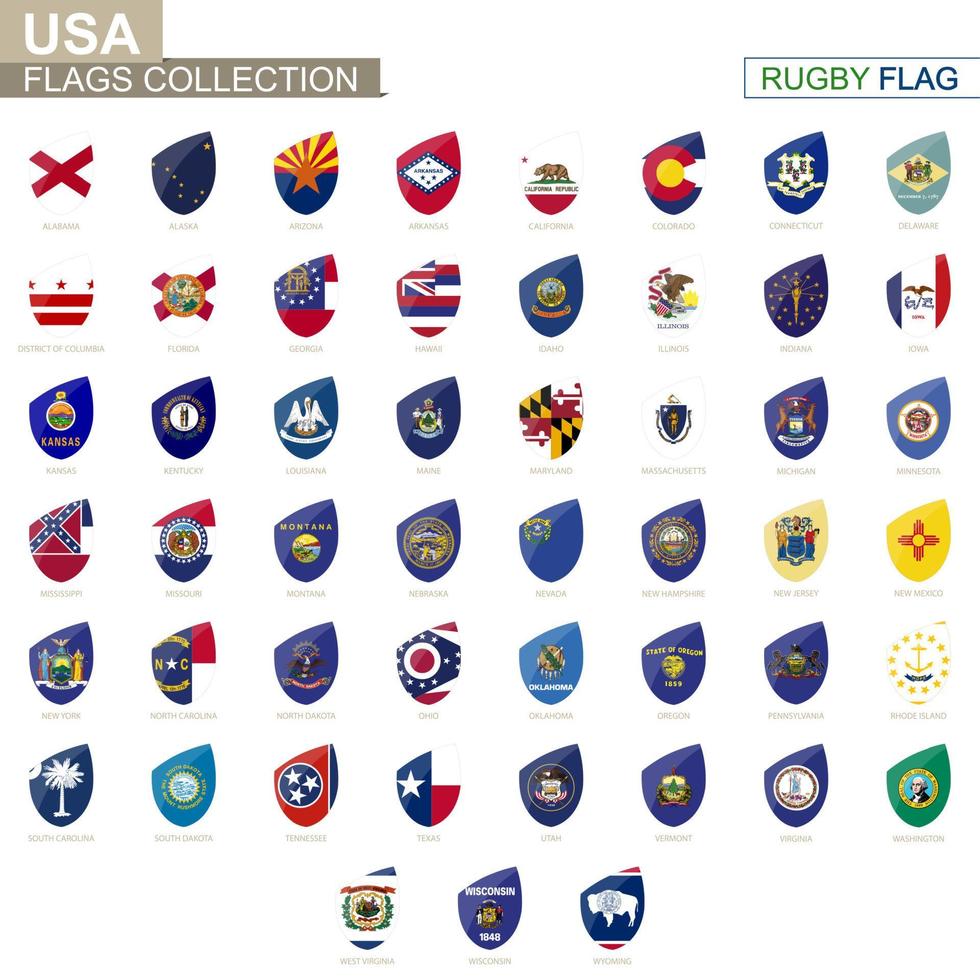 US states flags collection. Rugby flag set. vector