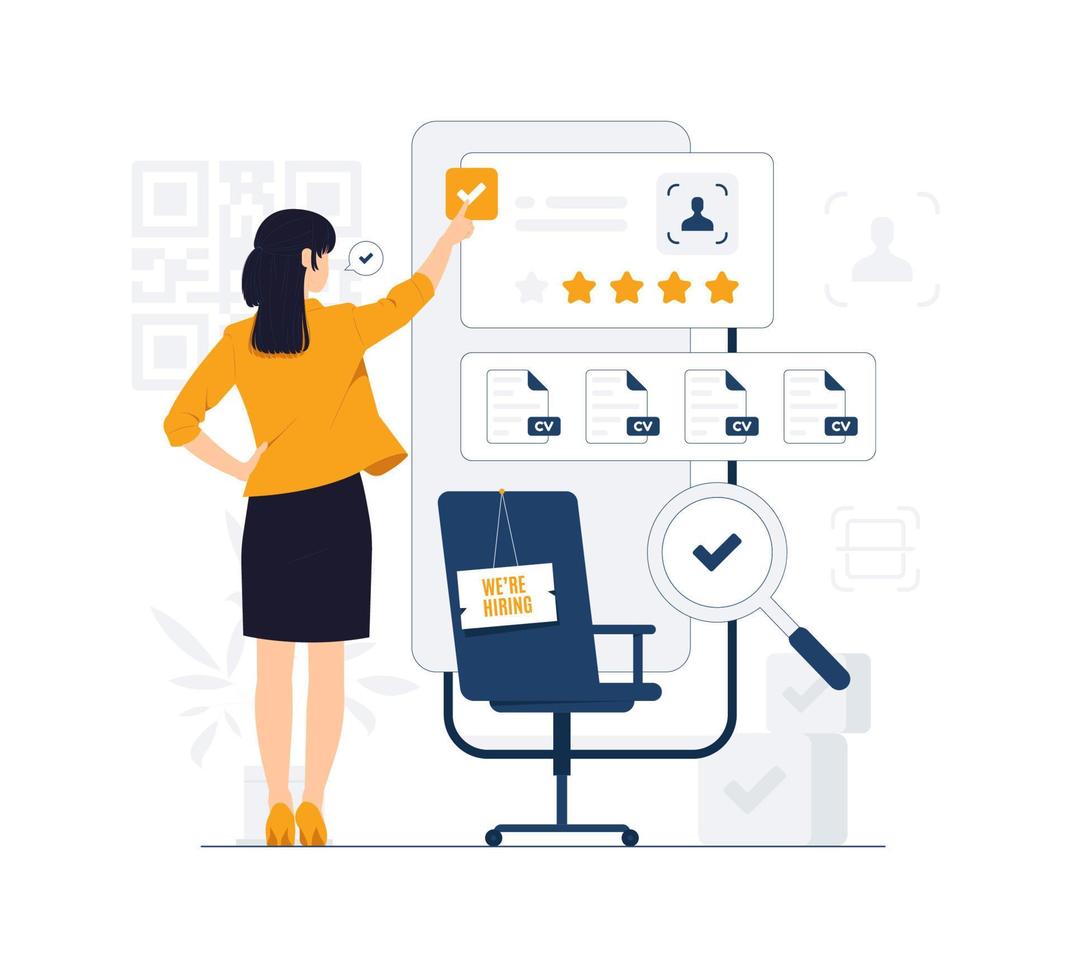 trabajo oferta reclutamiento vacante contratación, especialistas elegir mejor candidato para trabajo, perfiles de varios personas con clasificación, empresa buscando nuevo empleado concepto ilustración vector