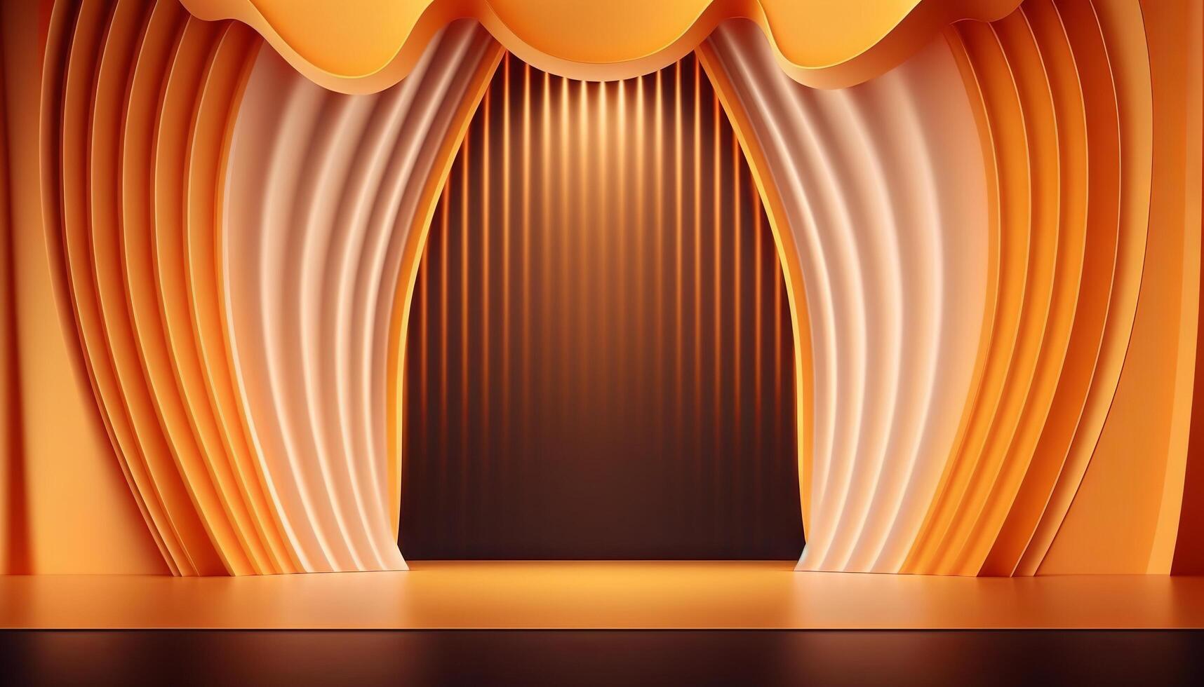 orange soft pastel Curtain Stage Award Background. Trophy on orange Carpet pastel Background. photo