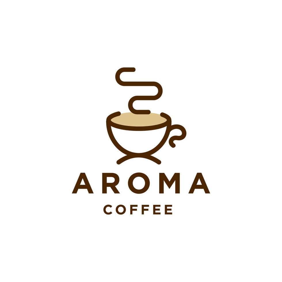 Aroma coffee tea morning line outline logo with mug cup and smoke hipster logo icon design for cafe , restaurant cafetaria illustration vector
