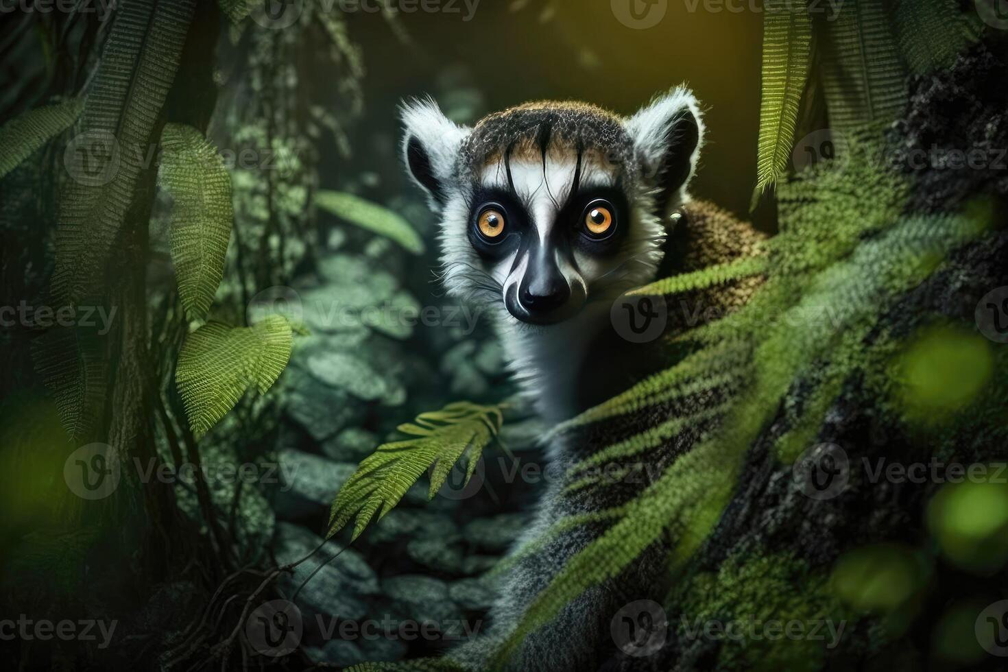 Lemur in forest. Wild animal. photo