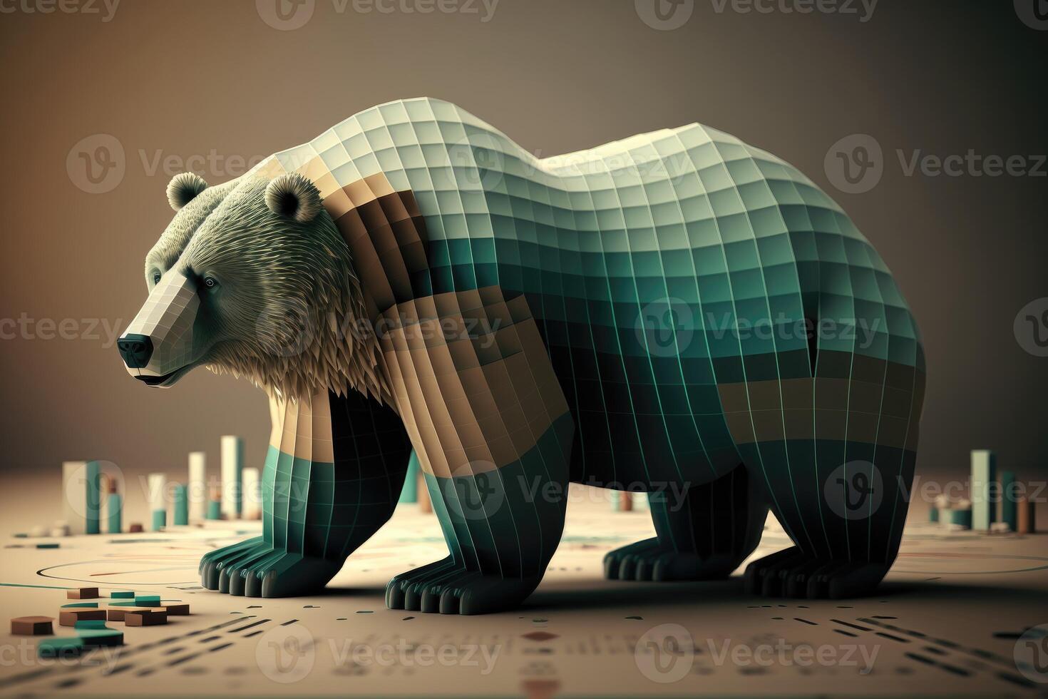 3D Bear over charts and graphs. photo