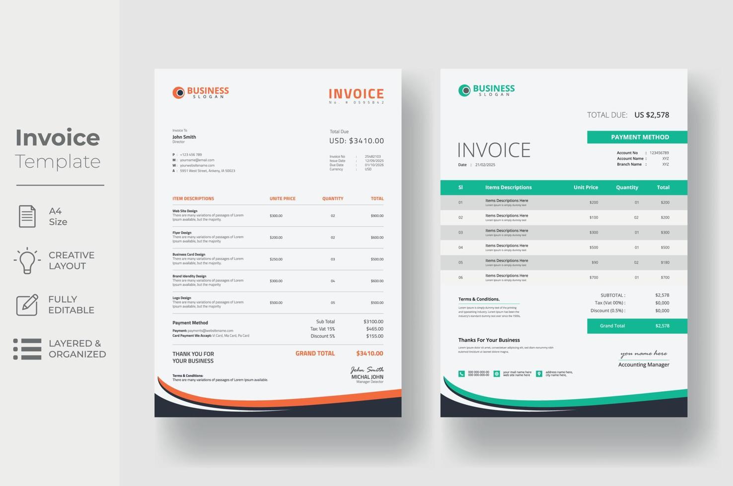 Invoice minimal design template, Business invoice form template vector