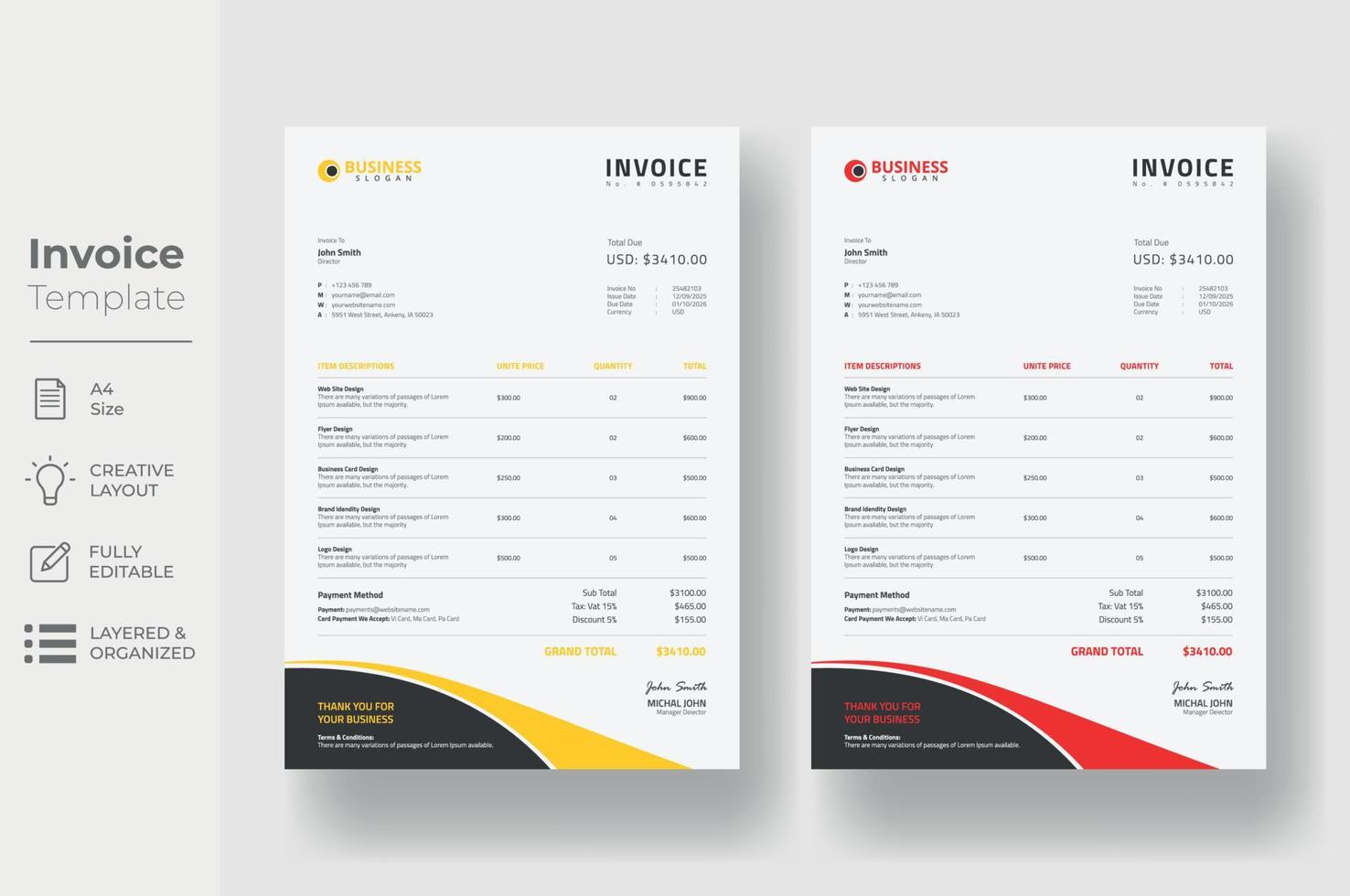 Invoice minimal design template, Business invoice form template vector