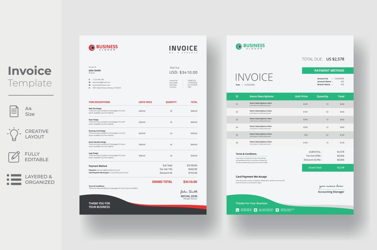 Invoice minimal design template, Business invoice form template vector