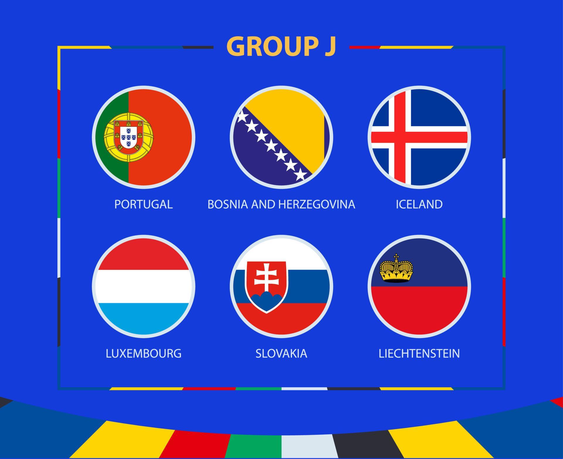Circle flags of Group J. Participants of qualifying European football
