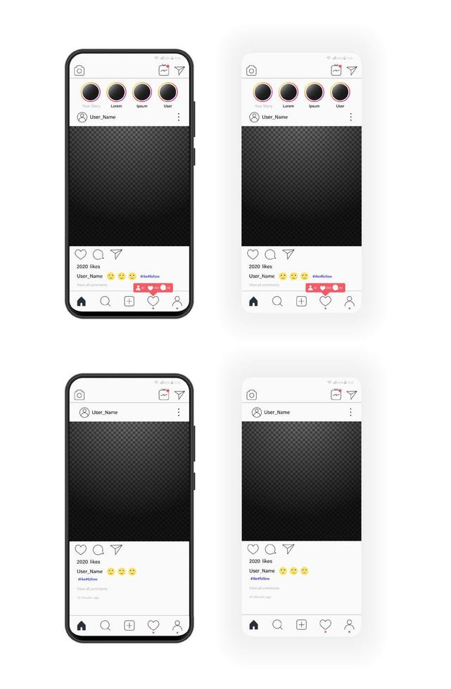 Realistic smartphone and social media template with transparent photo frame. Vector smartphone mockup. Subscribers feedback swipe up poll. transparent background