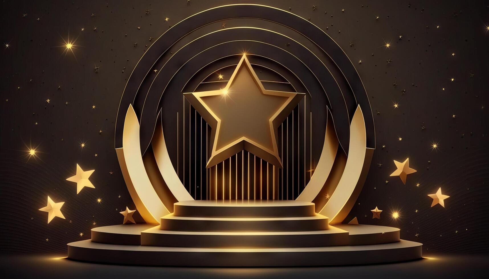 Award ceremony background with podium and 3d gold star element. photo