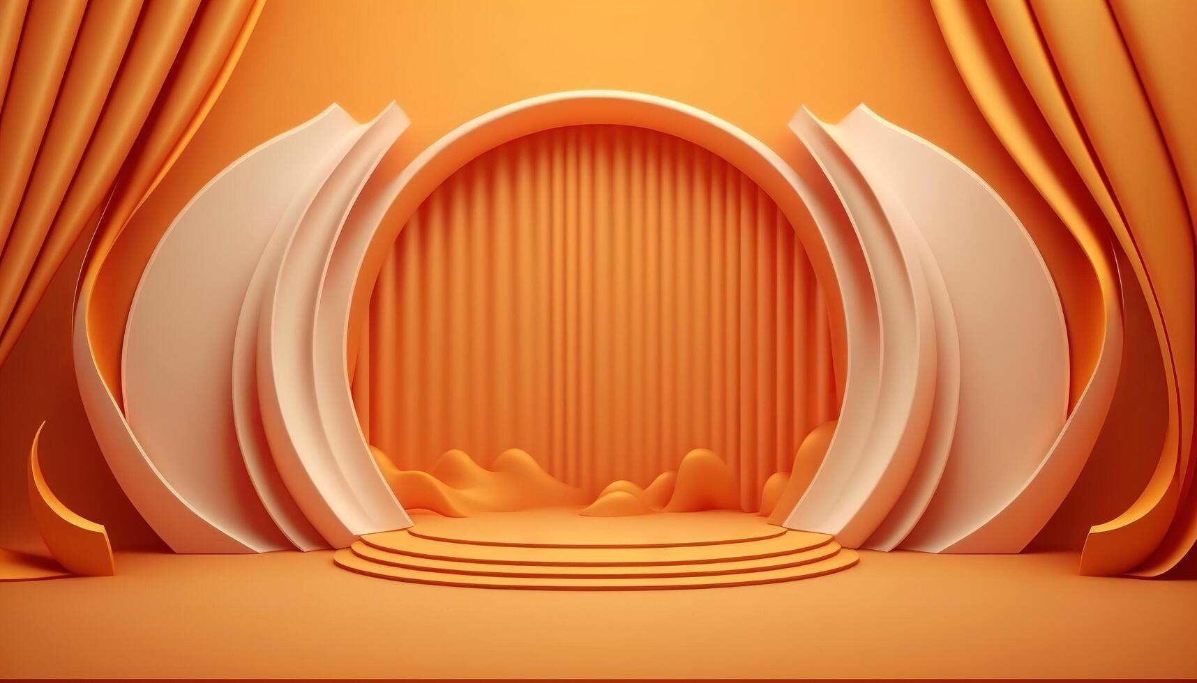 orange soft pastel Curtain Stage Award Background. Trophy on orange Carpet pastel Background. photo