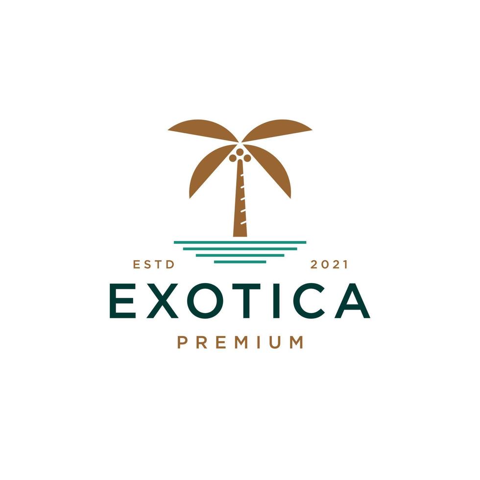 beach and palm tree elegant logo vector, coconut tree tropical beach home icon design illustration Vector