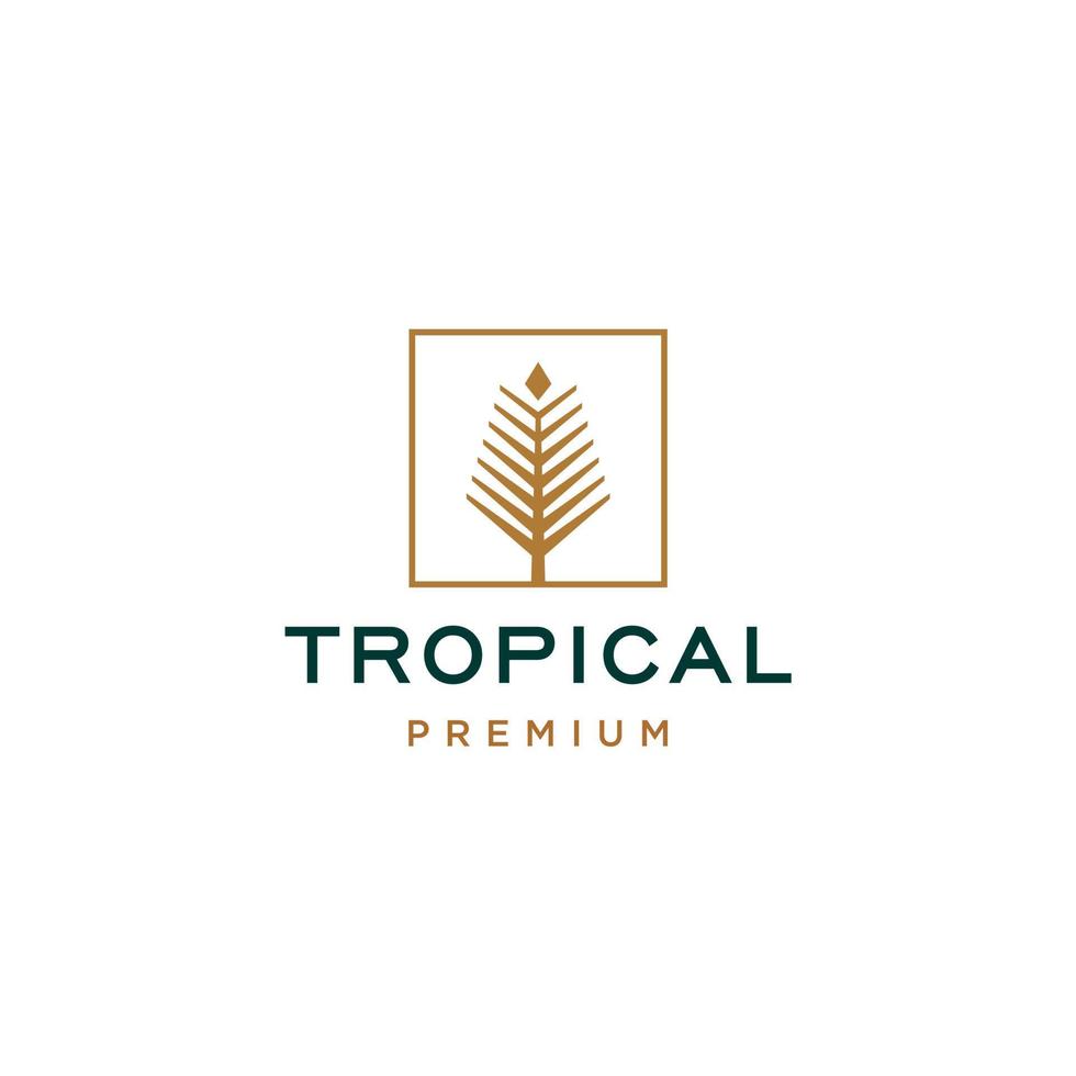 palm tree gold elegant logo vector, coconut tree leaf tropical beach house or hotel design illustration Vector