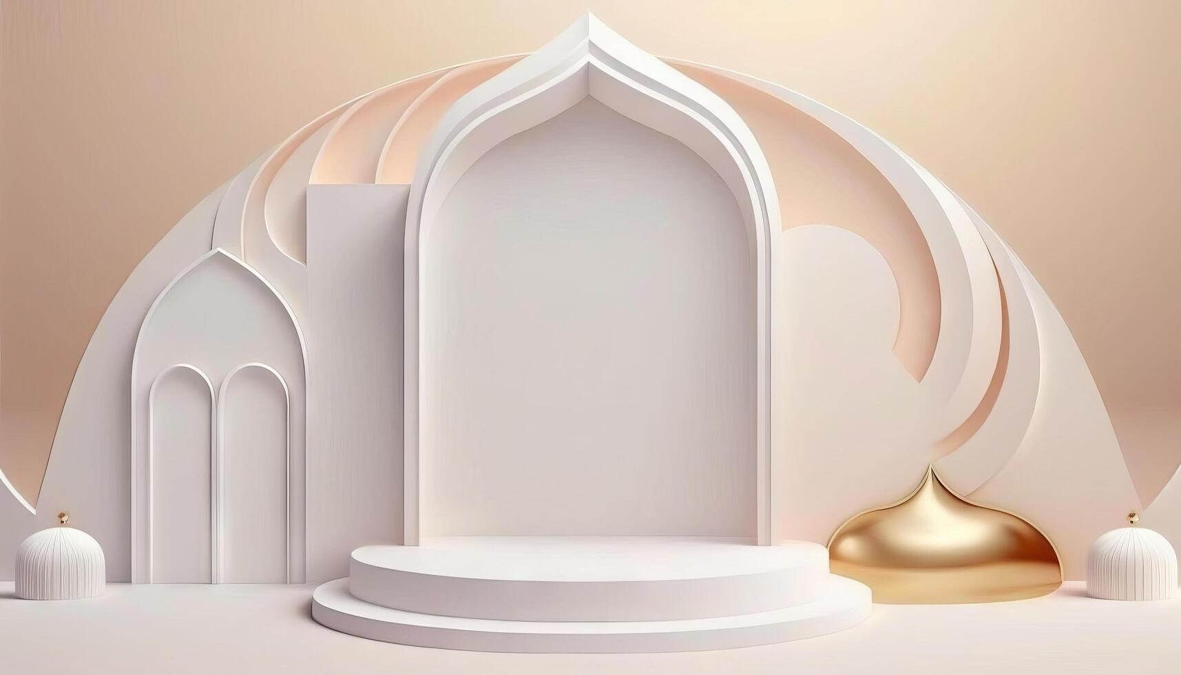 White soft pastel podium islamic Background. ramadhan ornament on White soft Carpet Background. photo