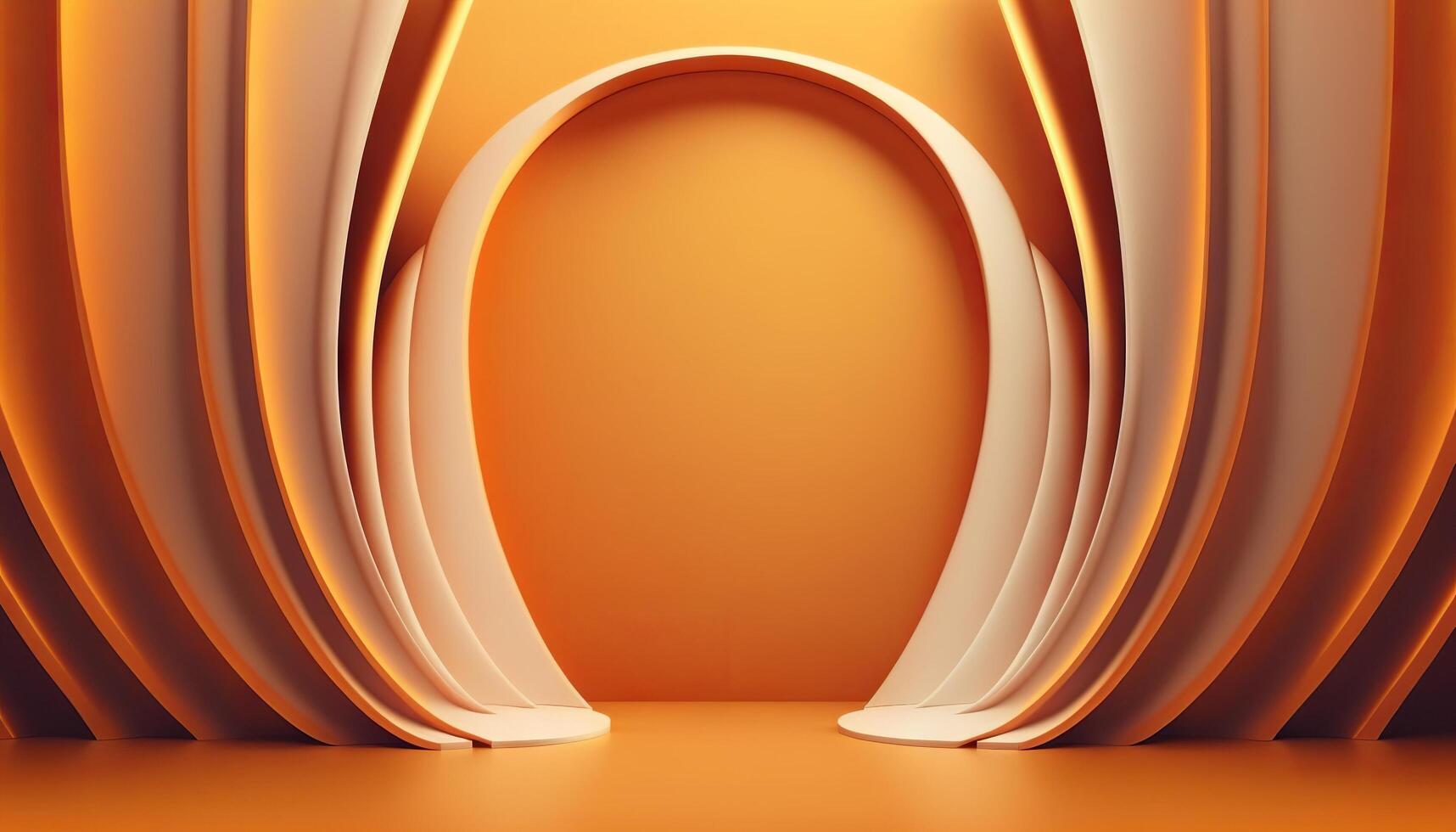 orange soft pastel Curtain Stage Award Background. Trophy on orange Carpet pastel Background. photo