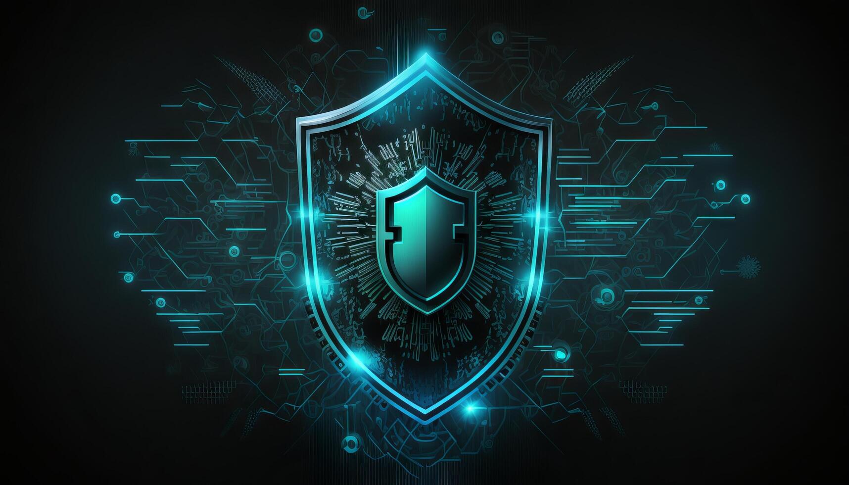 Abstract technology circuit board background with shield symbols concept of data protection and cyber privacy. photo
