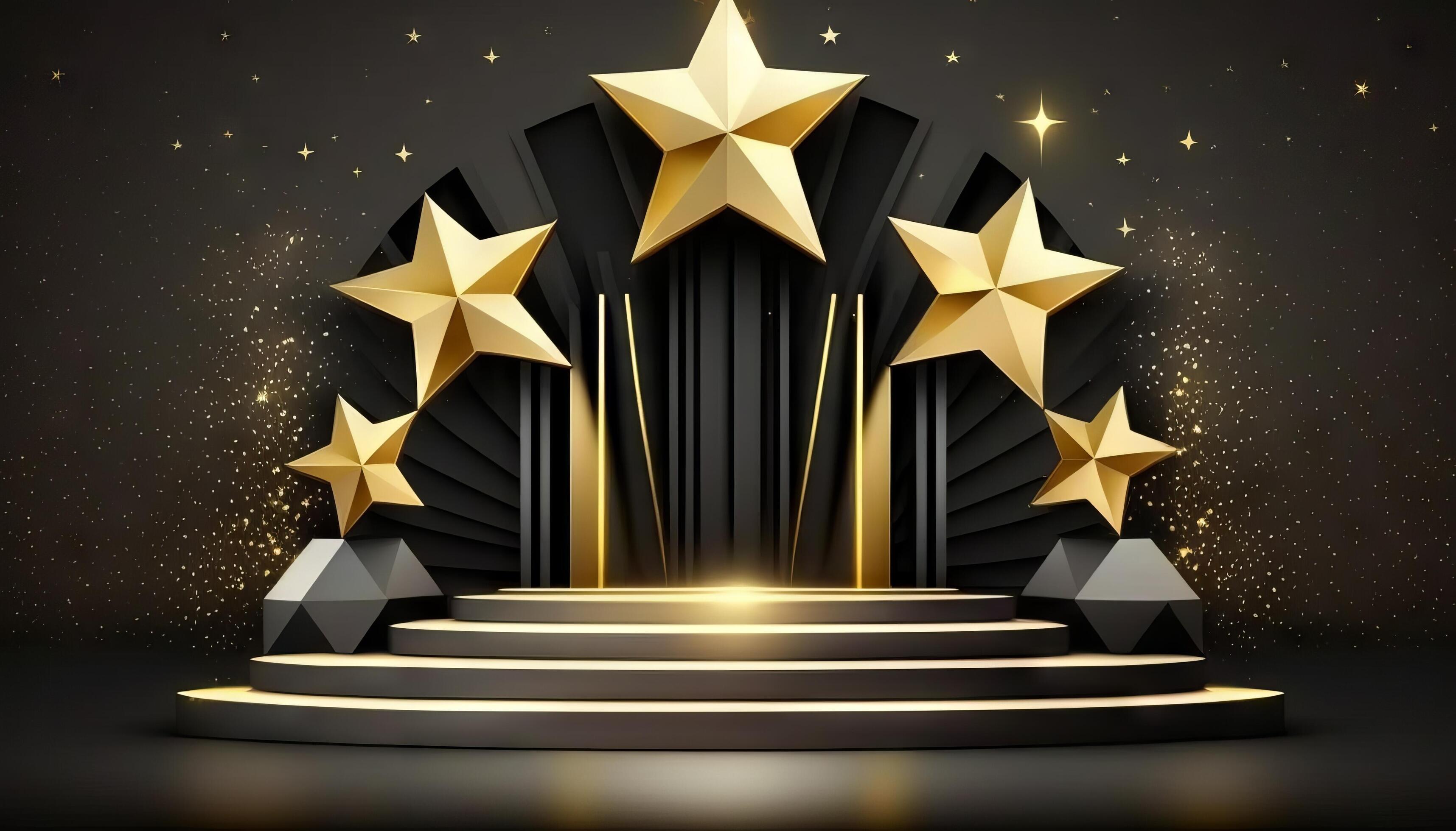 Award ceremony background with podium and 3d gold star element Award ceremony background with podium and 3d gold star element