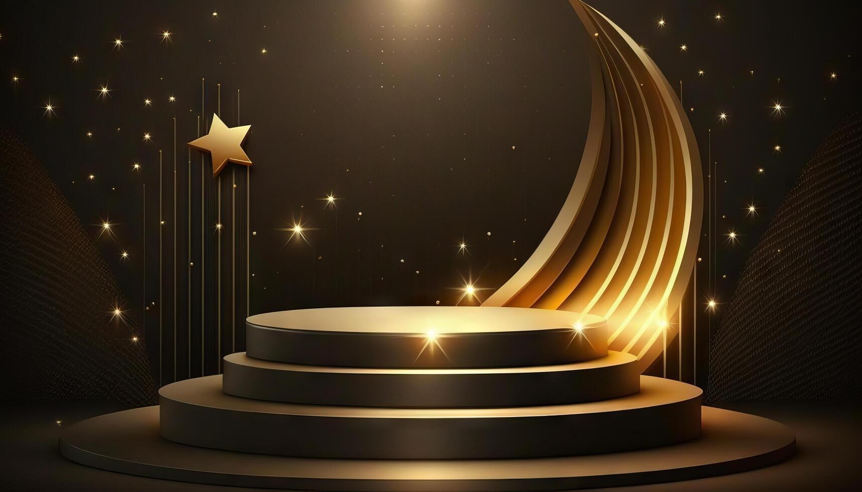 Award ceremony background with podium and 3d gold star element. photo