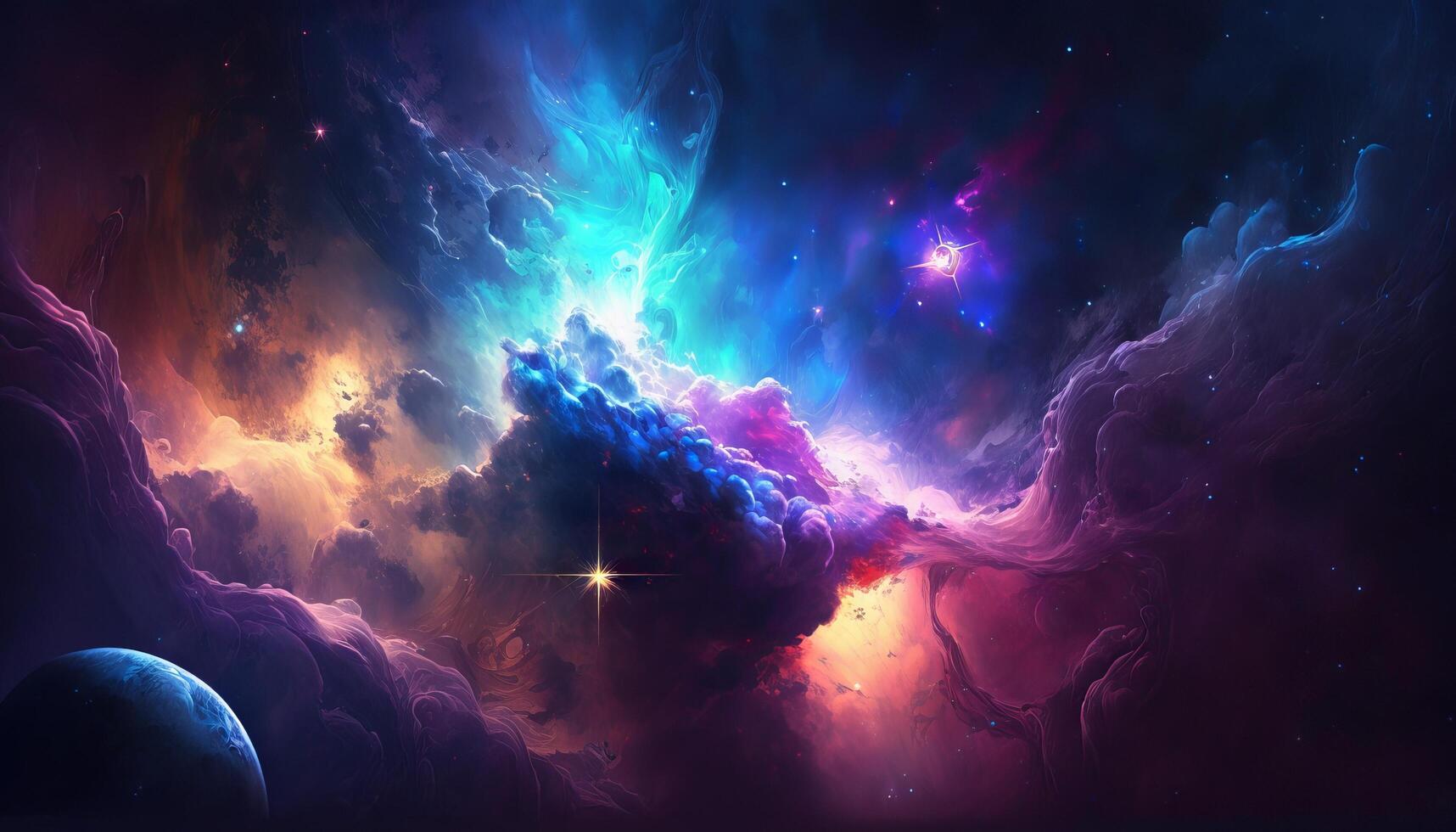 background image with a mix of blue and purple colors, resembling a galaxy or space theme. photo