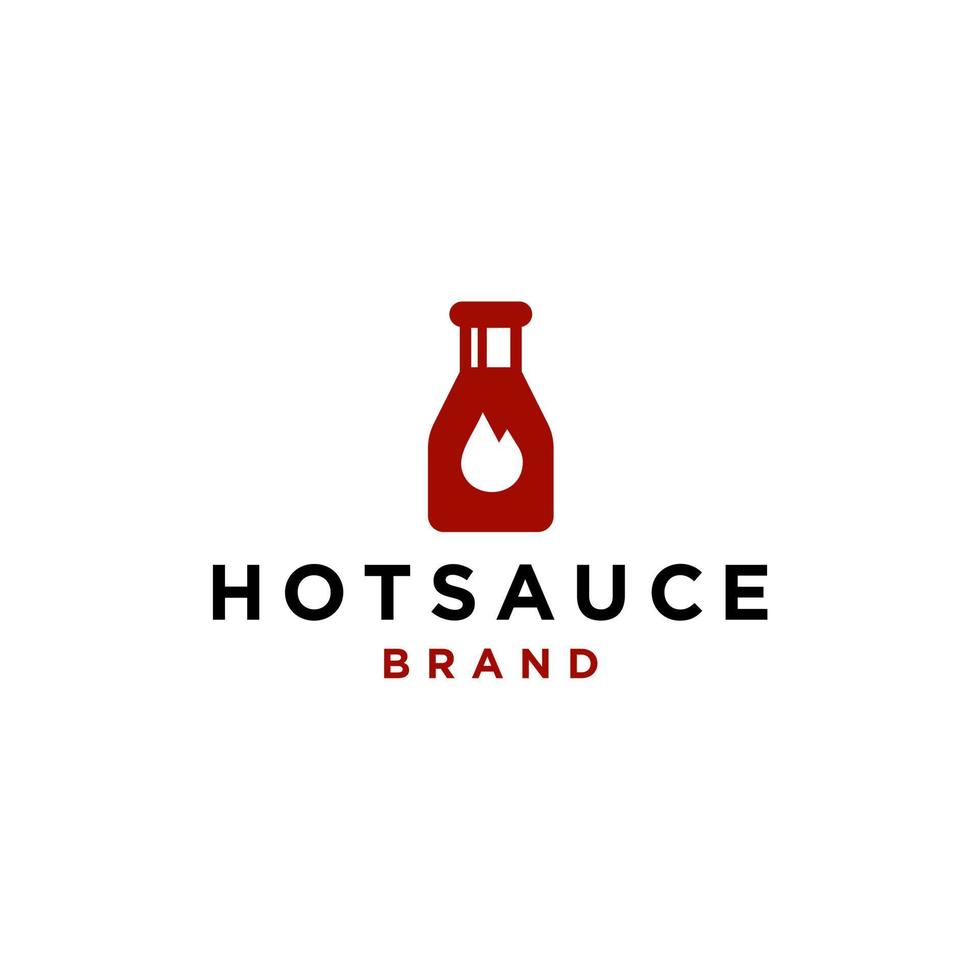 red hot bottle sauce logo in simple line style vector icon design, hot tomato ketchup with fire flame symbol