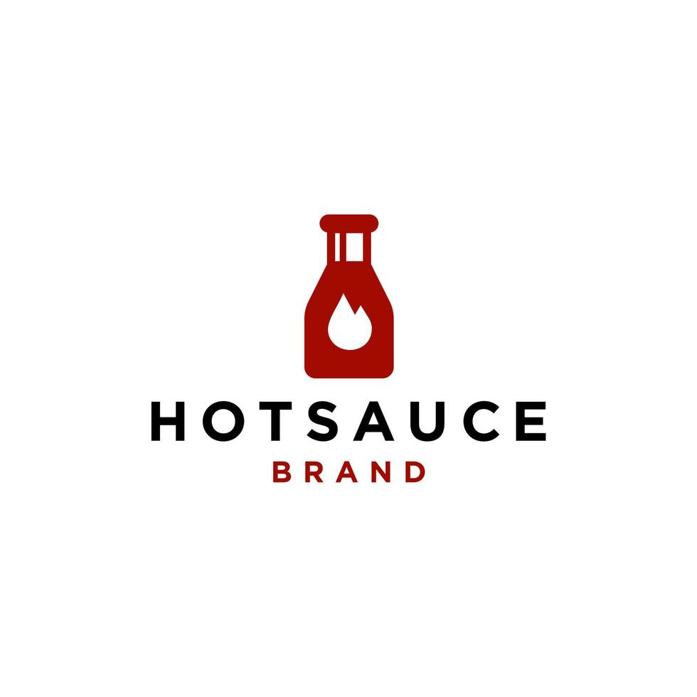 red hot bottle sauce logo in simple line style vector icon design, hot tomato ketchup with fire flame symbol