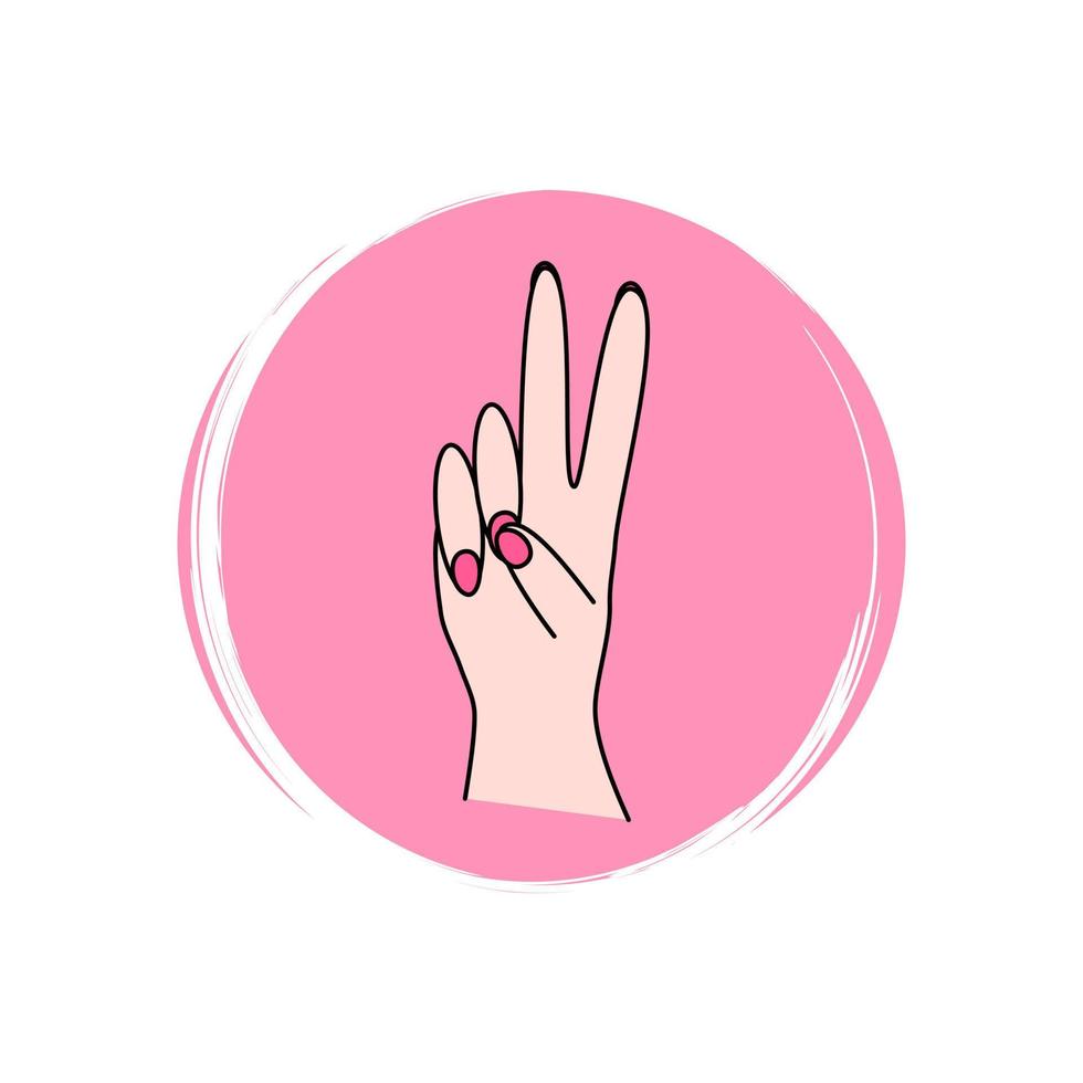 Cute logo or icon vector with peace gesture, illustration on circle with brush texture, for social media story and highlights