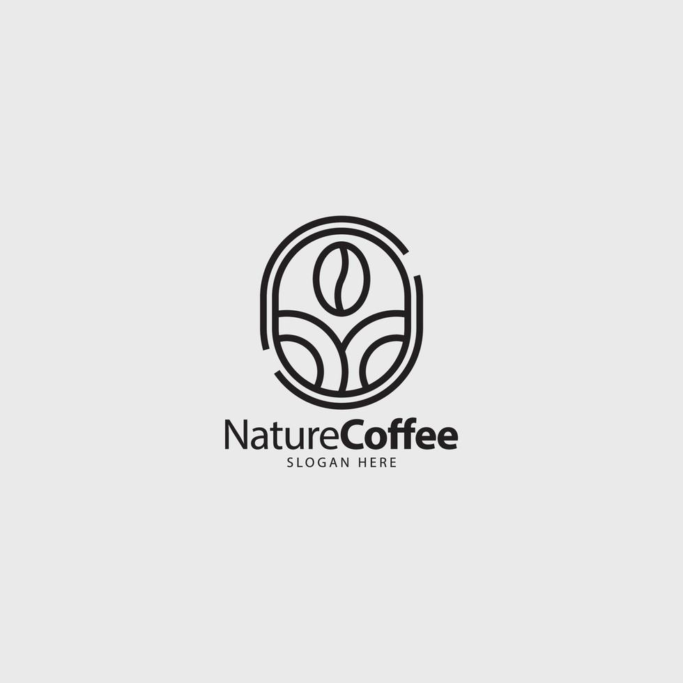 naturaleza café frijol logo con línea Arte estilo vector