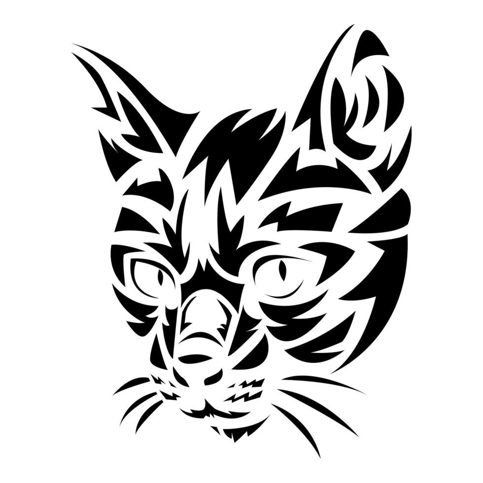 gato cara con tribal tatuaje estilo. aislado blanco antecedentes. plano vector ilustración.