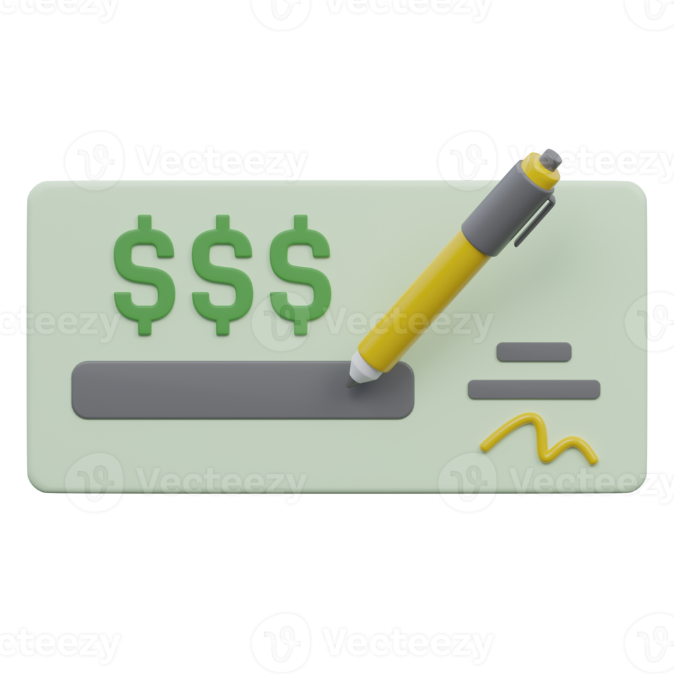 write cheque 3d render icon illustration with transparent background, money png