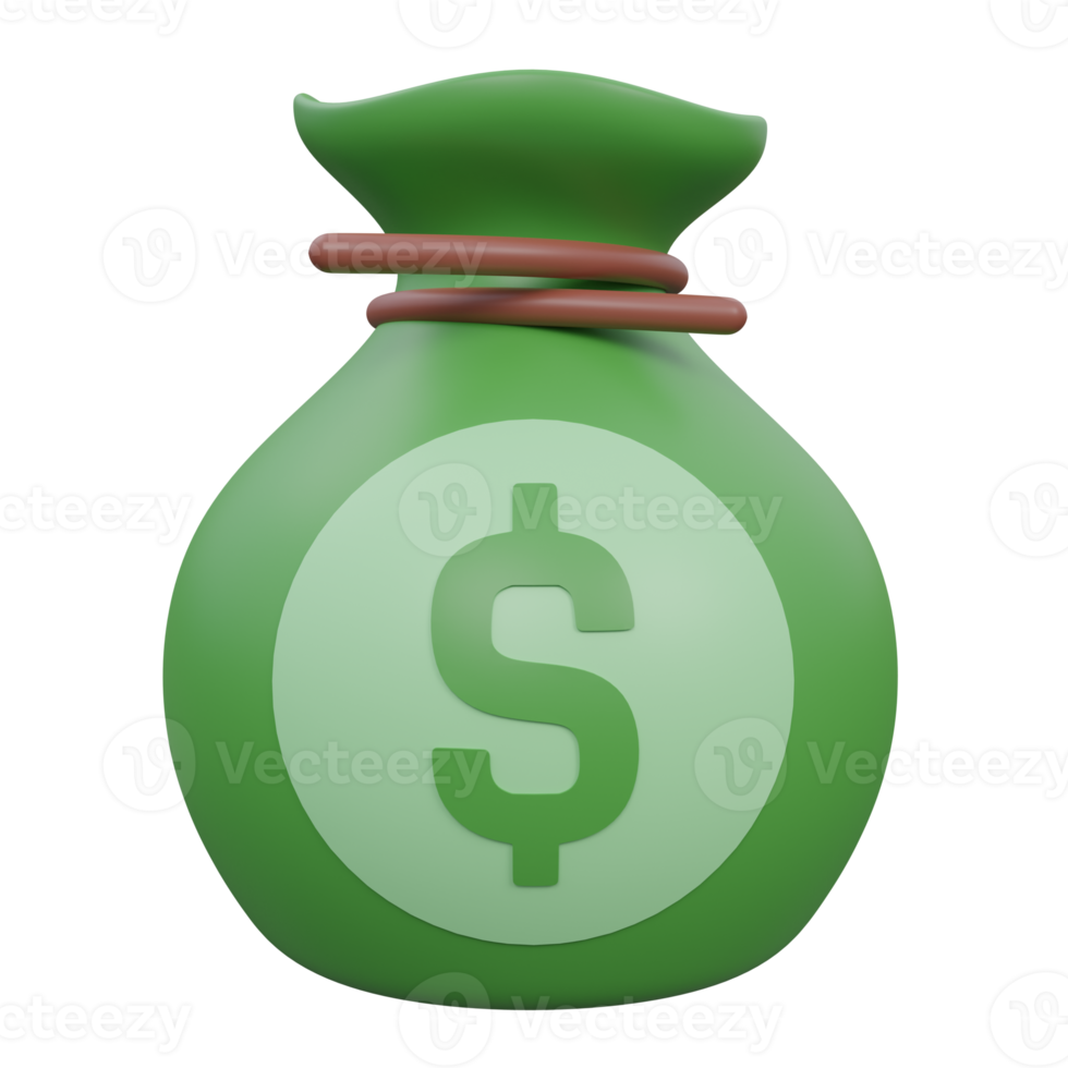 money bag 3d render icon illustration with transparent background, money png