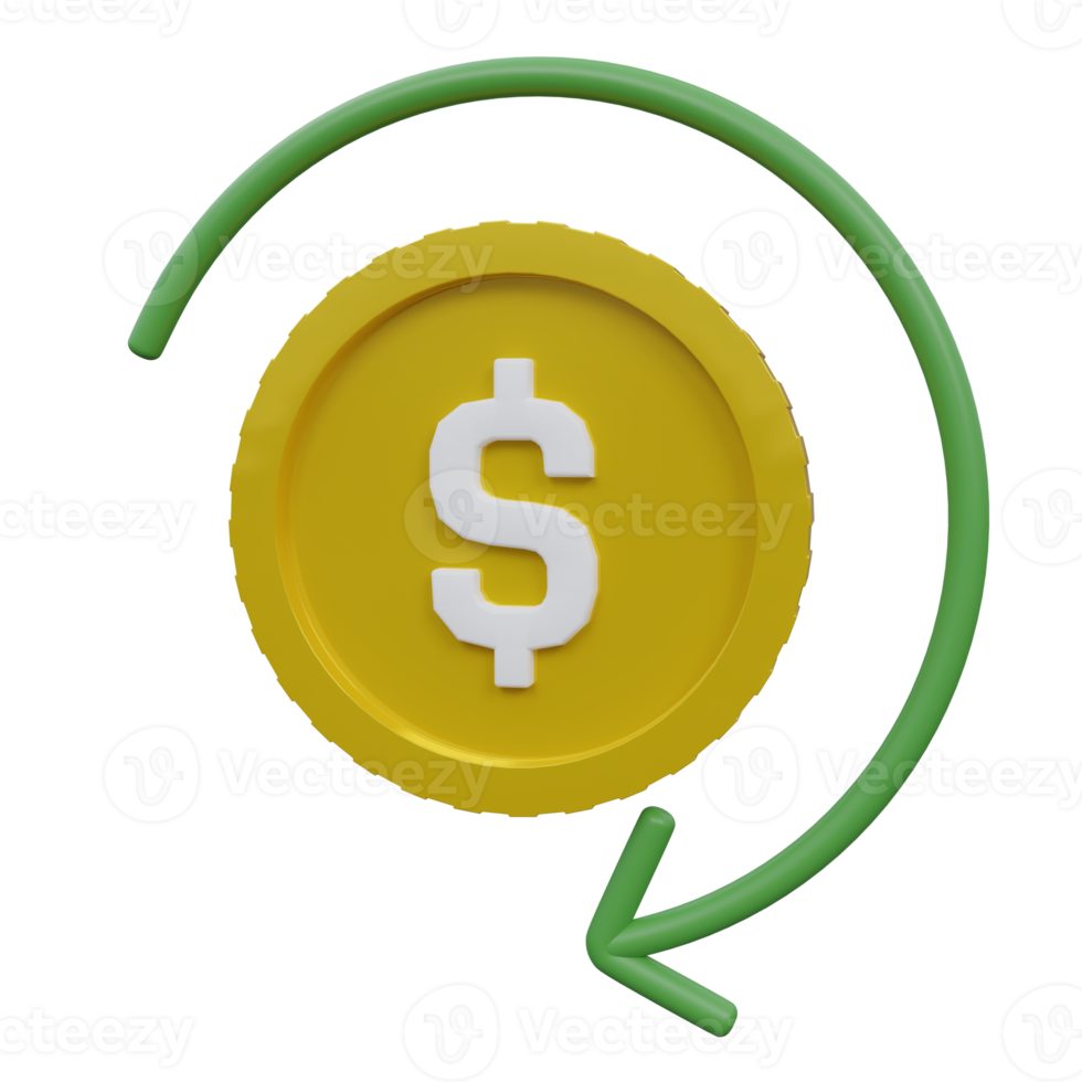 refund 3d render icon illustration with transparent background, money png