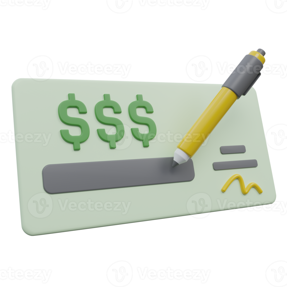 write cheque 3d render icon illustration with transparent background, money png